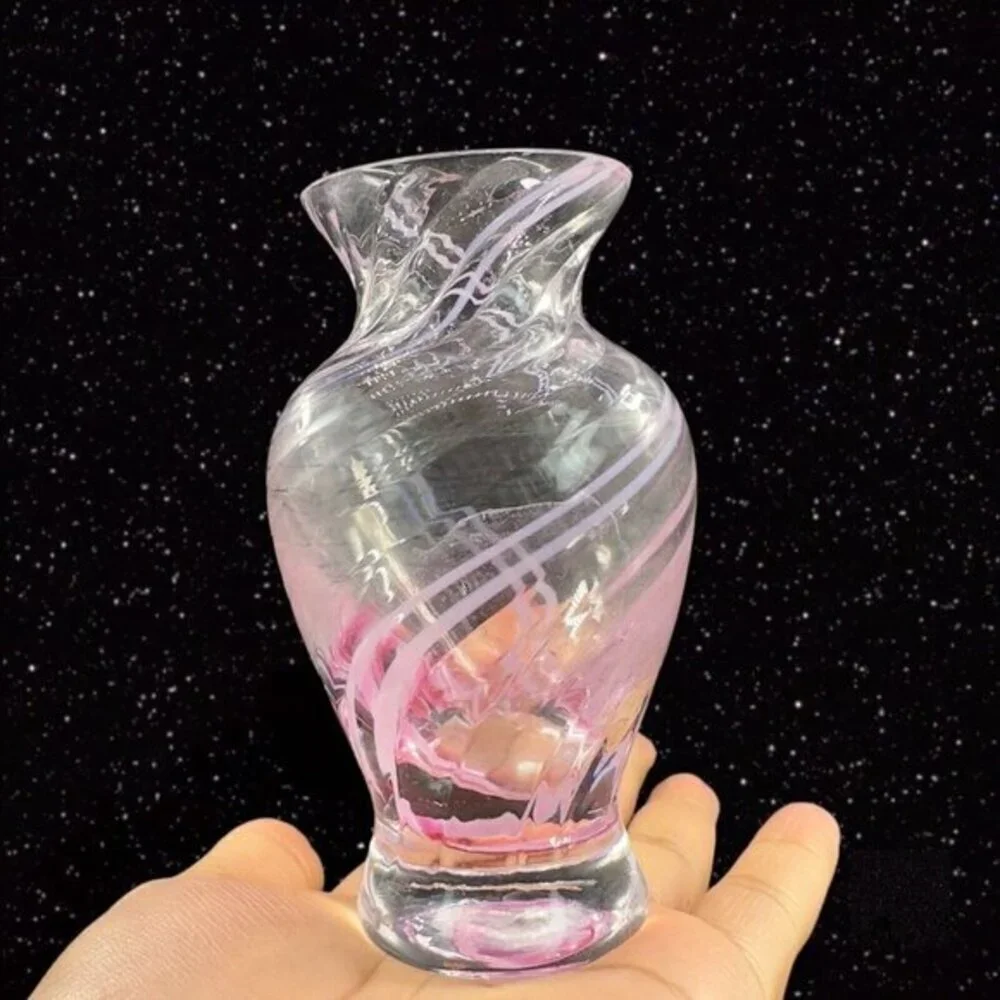 Caithness Scotland Pink White Swirl Art Glass Vase Hand Made Crafted Glass VTG‎